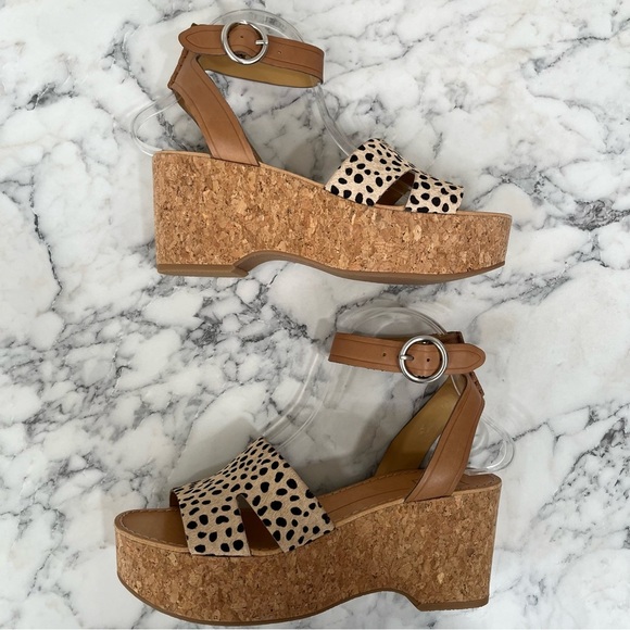 Dolce Vita Linda leather calf hair cork platform wedge sandals size 9 - Picture 8 of 11